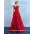 Alibaba elegante lange neue Designer rote Farbe Strand Tüll und Spitze Abendkleider oder Brautjungfer Kleid schwere wulstige LE38